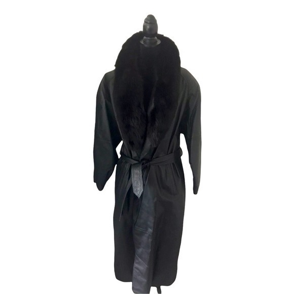 Pelle Black Leather/ Fox Collar Trench Coat Size M